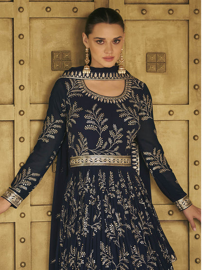 Myra Navy Blue Georgette Embroidered Designer Suit
