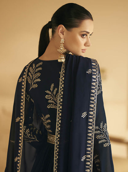 Myra Navy Blue Georgette Embroidered Designer Suit