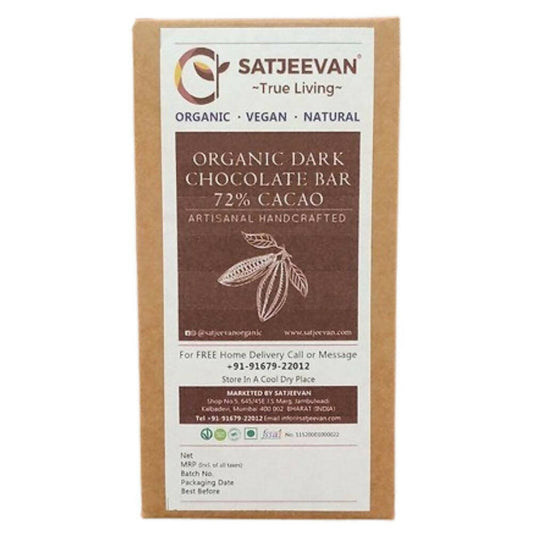 Satjeevan Organic Dark Chocolate Bar 72% Cacao