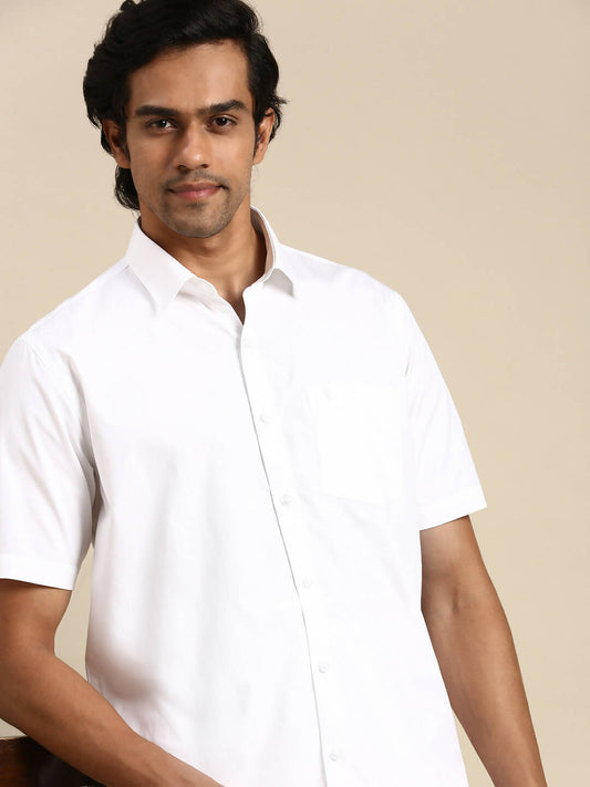 Ramraj Cotton Mens Half Sleeve White Shirt Plus Size - Pure Cotton