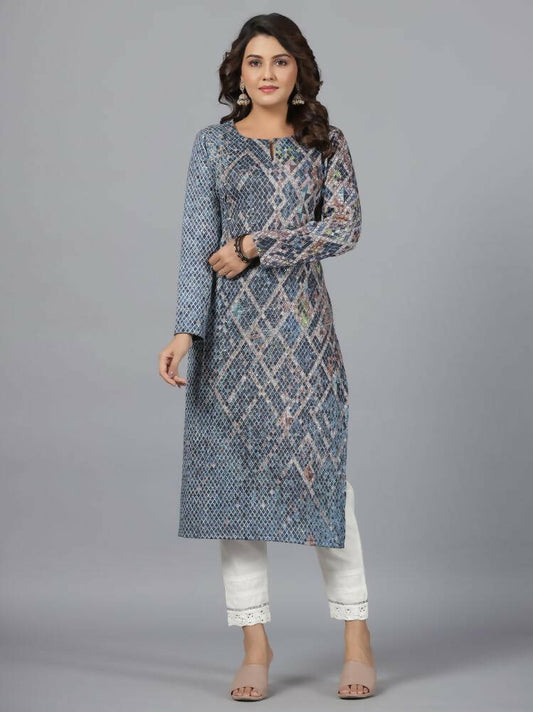 Juniper Women Blue Printed Polyester Kurta