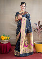 Jyoti Fashion Women's Black Paithani Silk Zari Woven Saree with Blouse