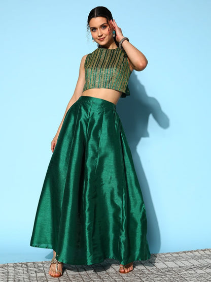 Ahalyaa Women Green & Gold-Toned Printed Co-ords