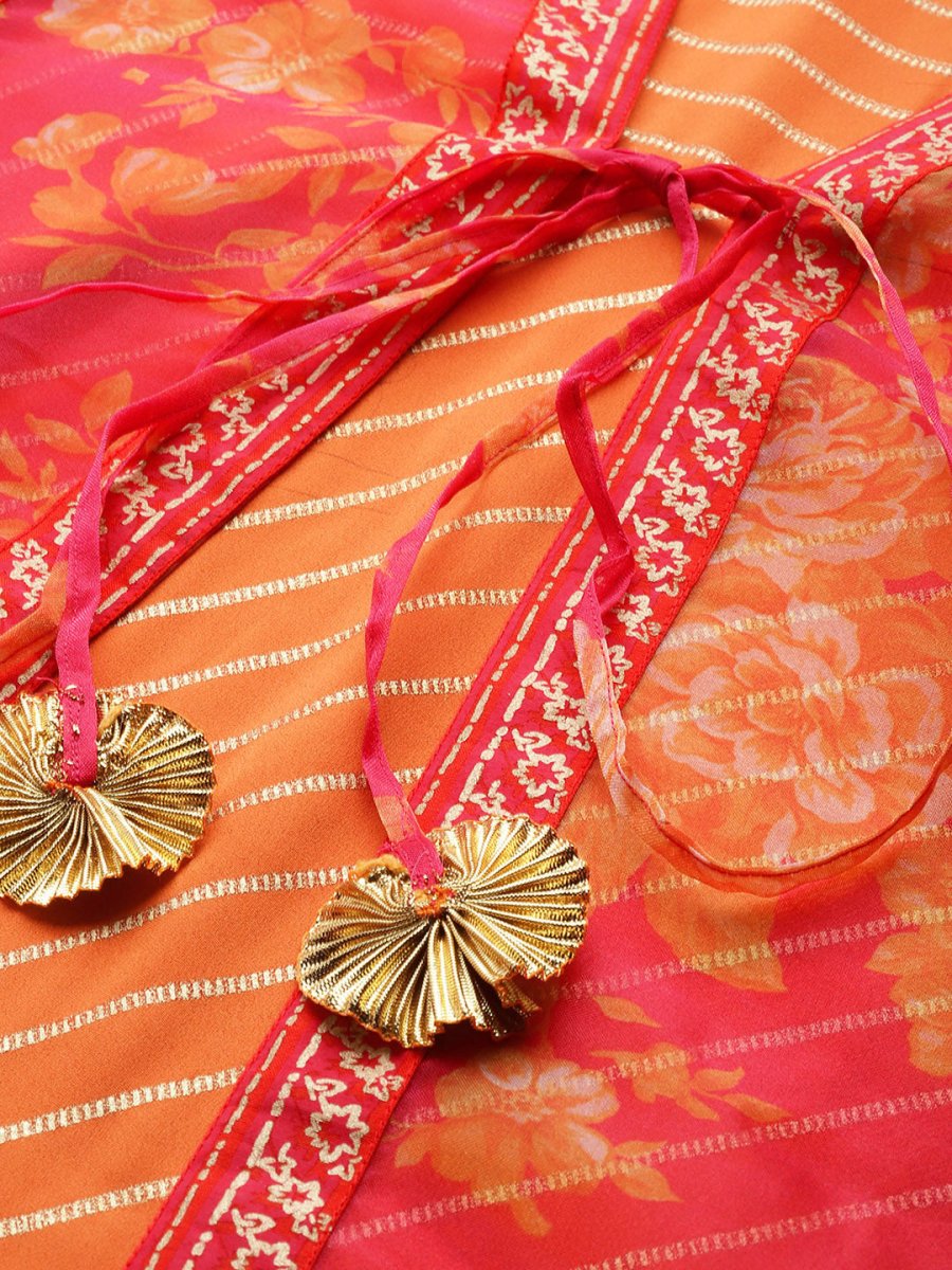 Ahalyaa Orange Striped Ethnic Maxi Dress