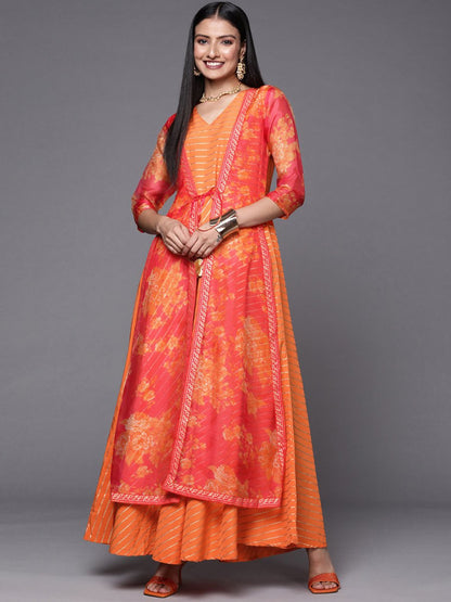 Ahalyaa Orange Striped Ethnic Maxi Dress