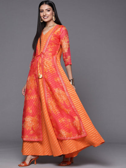 Ahalyaa Orange Striped Ethnic Maxi Dress