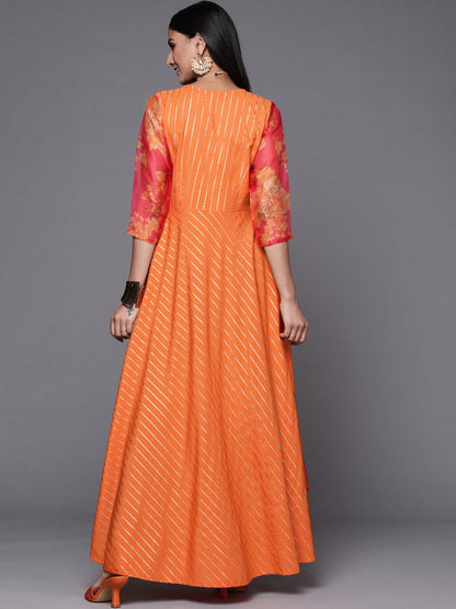 Ahalyaa Orange Striped Ethnic Maxi Dress