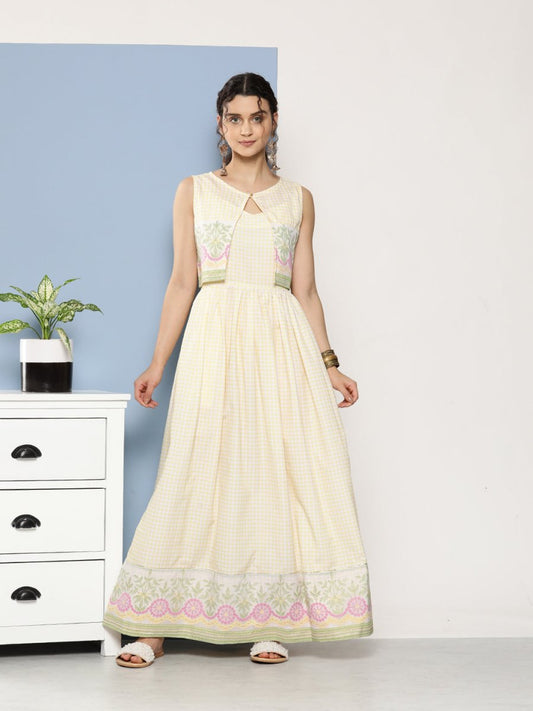 Ahalyaa Women Checked Maxi Ethnic Dress