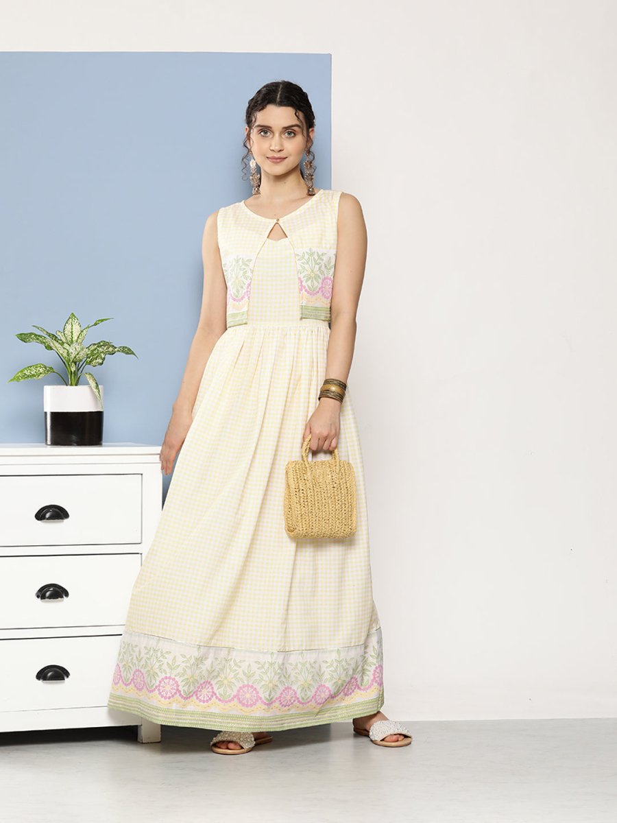 Ahalyaa Women Checked Maxi Ethnic Dress