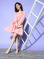Ahalyaa Pink & Beige Geometric Print Puff Sleeves Ethnic Dress