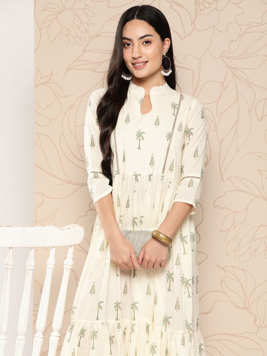 Ahalyaa Tropical Printed Gathered Empire Ethnic Dress