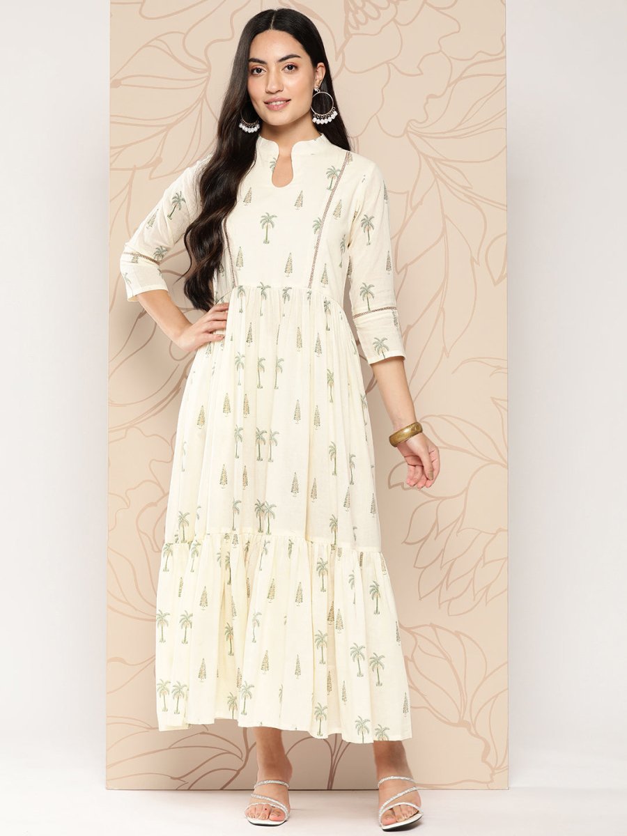 Ahalyaa Tropical Printed Gathered Empire Ethnic Dress