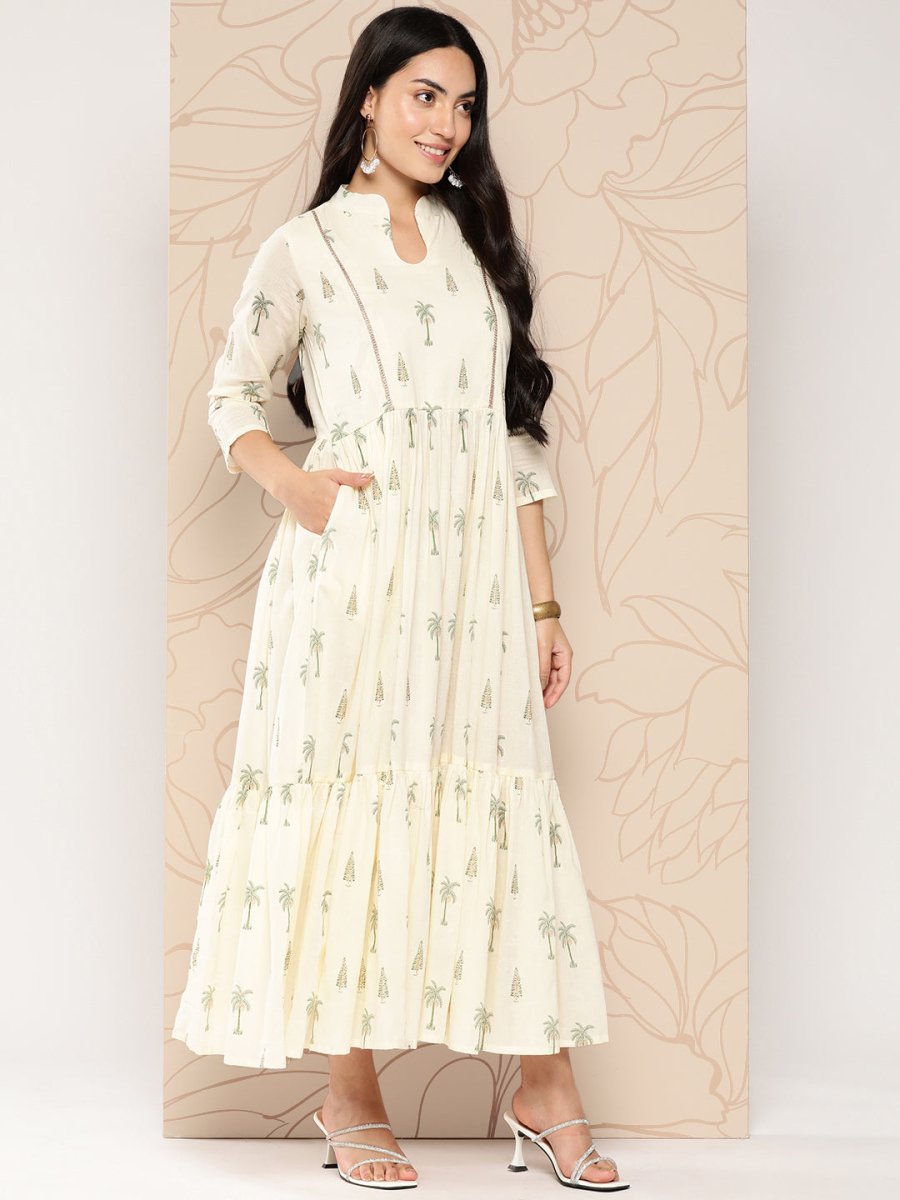 Ahalyaa Tropical Printed Gathered Empire Ethnic Dress