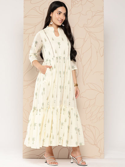 Ahalyaa Tropical Printed Gathered Empire Ethnic Dress