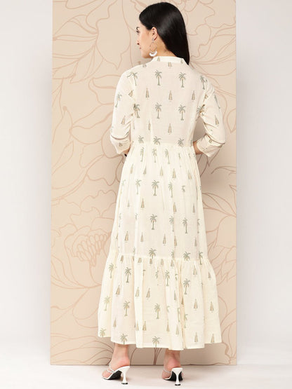 Ahalyaa Tropical Printed Gathered Empire Ethnic Dress