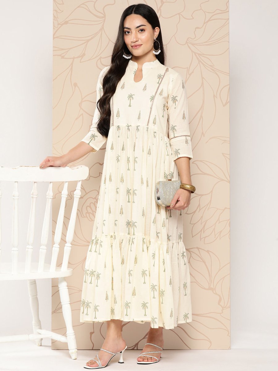 Ahalyaa Tropical Printed Gathered Empire Ethnic Dress