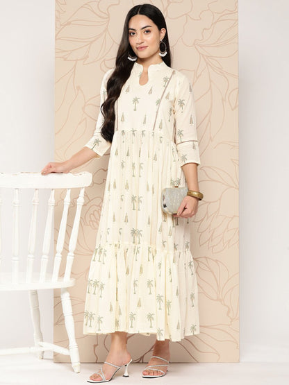 Ahalyaa Tropical Printed Gathered Empire Ethnic Dress