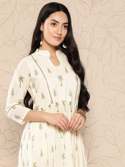 Ahalyaa Tropical Printed Gathered Empire Ethnic Dress