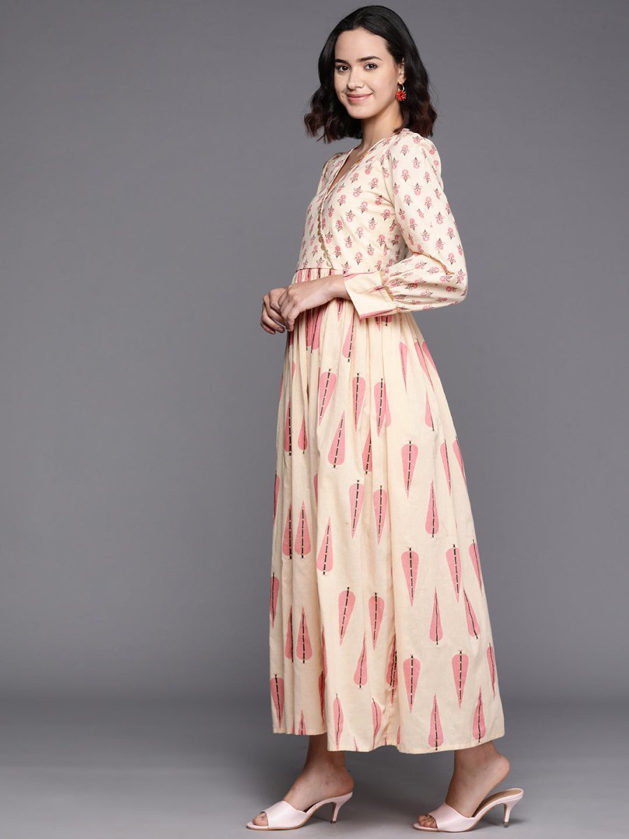 Ahalyaa Floral Print Puff Sleeves Maxi Ethnic Dress