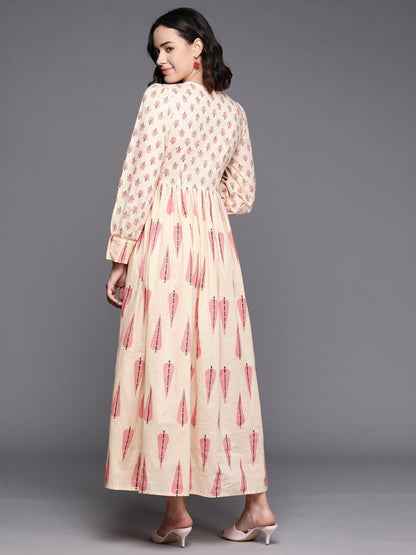 Ahalyaa Floral Print Puff Sleeves Maxi Ethnic Dress
