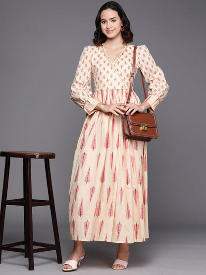 Ahalyaa Floral Print Puff Sleeves Maxi Ethnic Dress