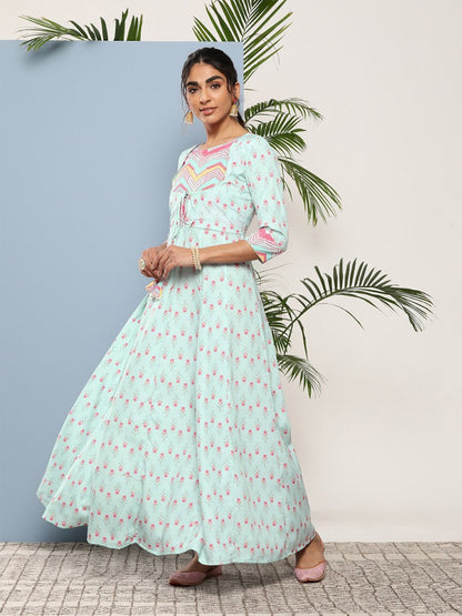 Ahalyaa Women Printed Tie-Ups Maxi Ethnic Dress