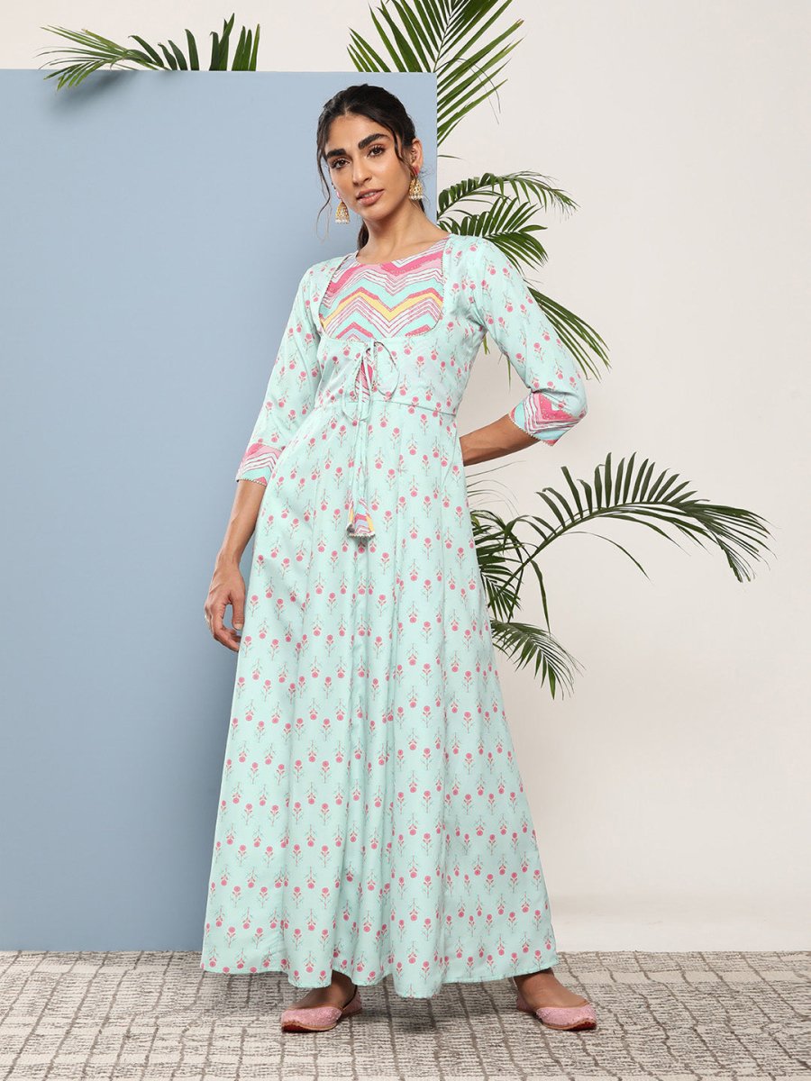 Ahalyaa Women Printed Tie-Ups Maxi Ethnic Dress