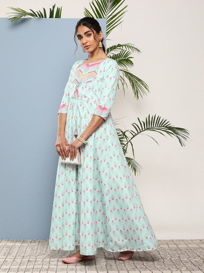 Ahalyaa Women Printed Tie-Ups Maxi Ethnic Dress