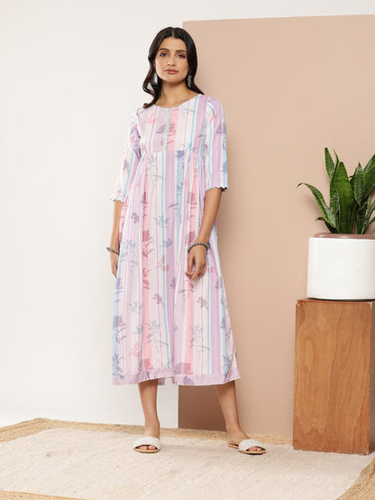 Ahalyaa Women Floral Printed Maxi Ethnic Dress