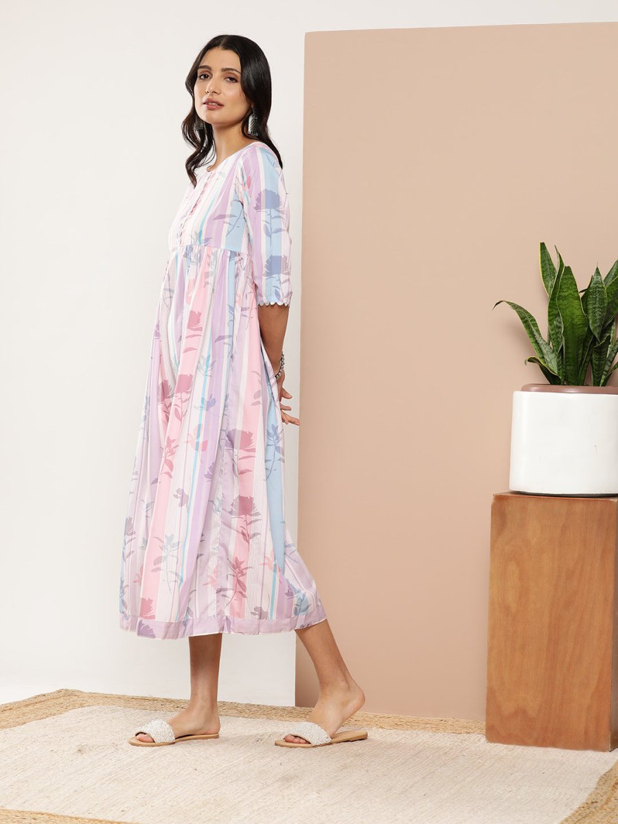 Ahalyaa Women Floral Printed Maxi Ethnic Dress