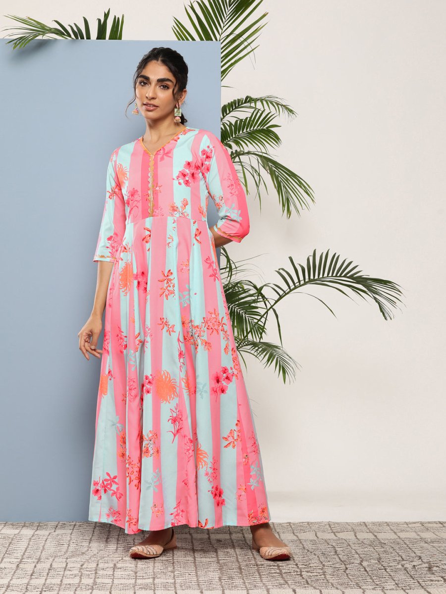 Ahalyaa Women Printed Layered Maxi Ethnic Dress