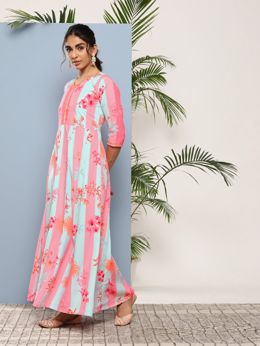 Ahalyaa Women Printed Layered Maxi Ethnic Dress