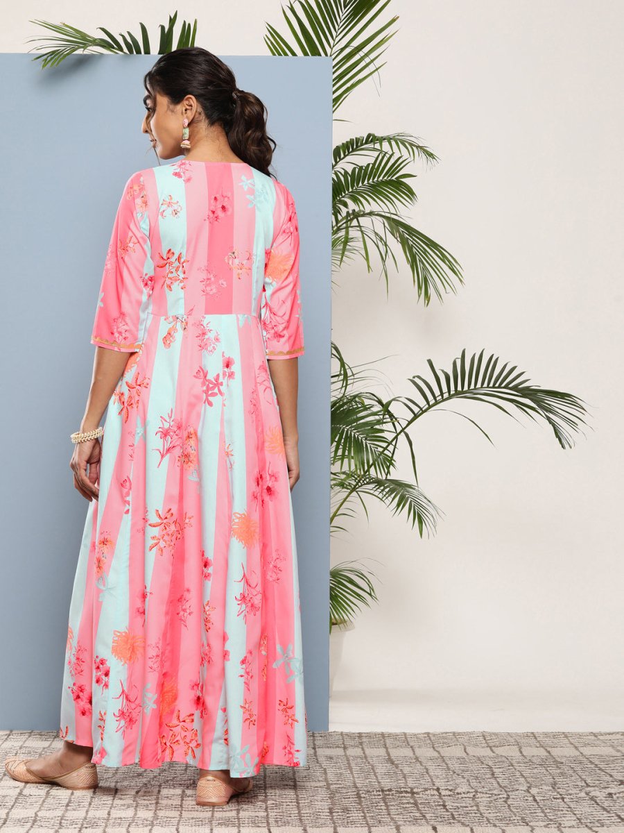 Ahalyaa Women Printed Layered Maxi Ethnic Dress