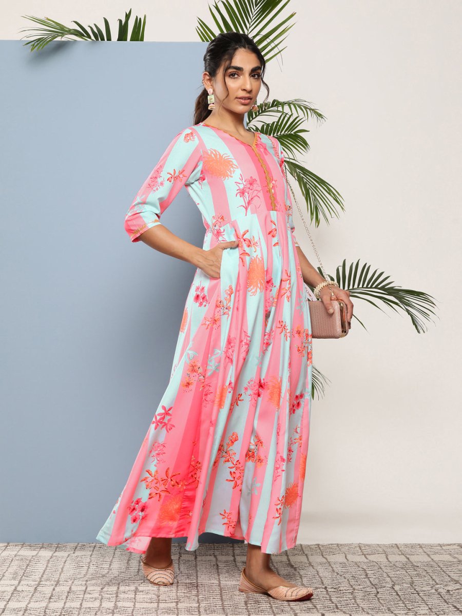 Ahalyaa Women Printed Layered Maxi Ethnic Dress