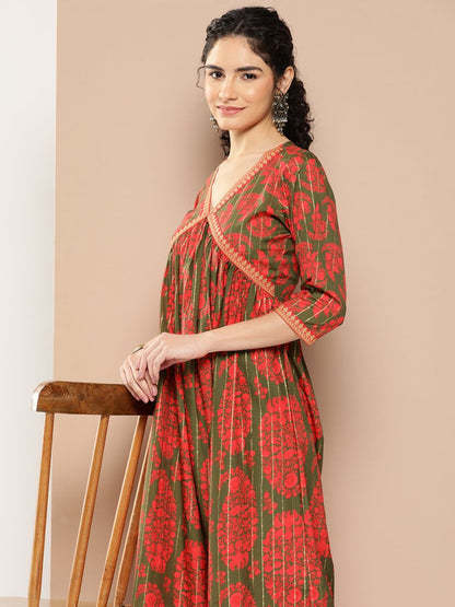 Ahalyaa Floral Print Crepe A-Line Midi Dress
