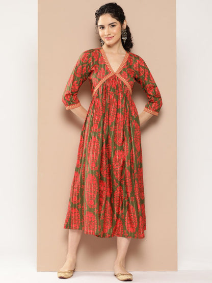 Ahalyaa Floral Print Crepe A-Line Midi Dress