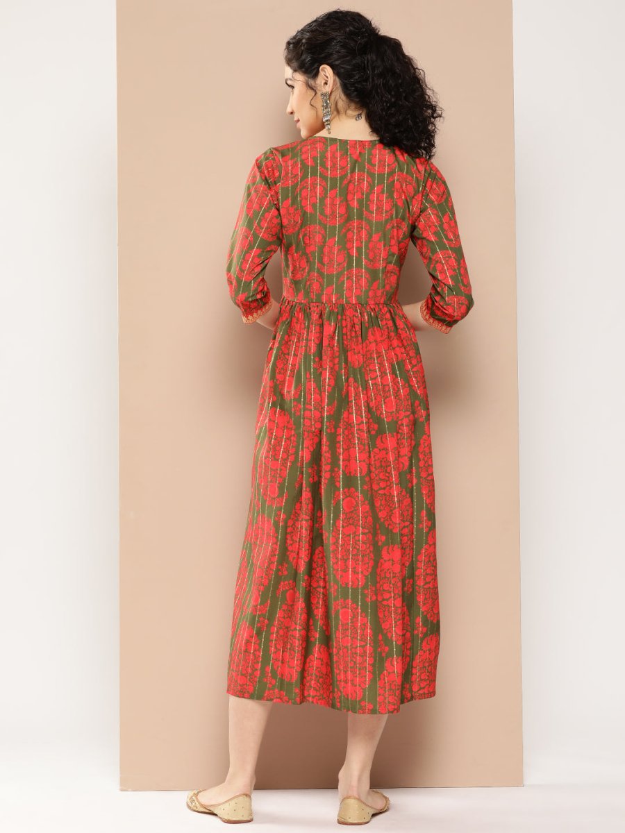 Ahalyaa Floral Print Crepe A-Line Midi Dress