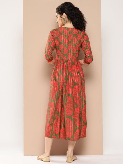 Ahalyaa Floral Print Crepe A-Line Midi Dress