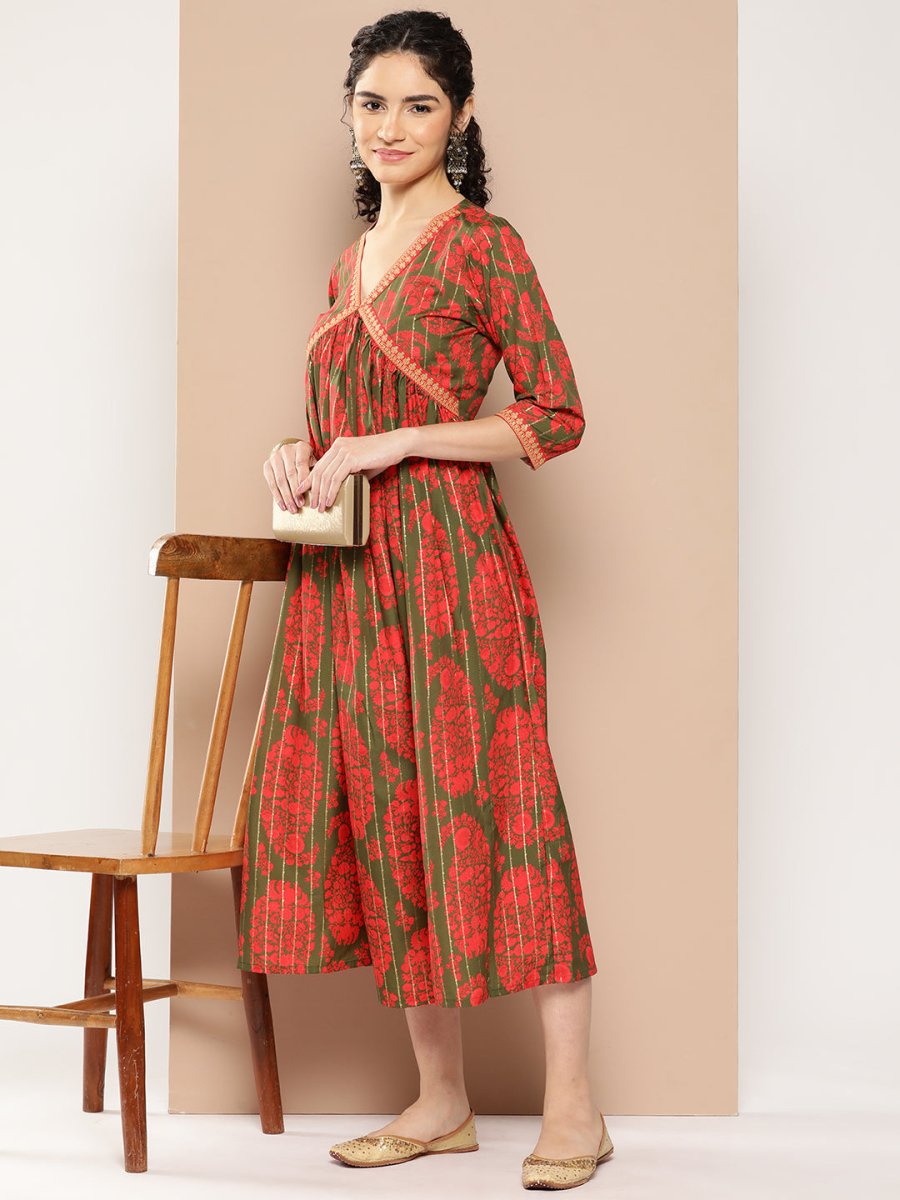 Ahalyaa Floral Print Crepe A-Line Midi Dress