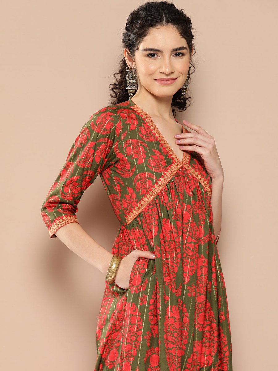 Ahalyaa Floral Print Crepe A-Line Midi Dress