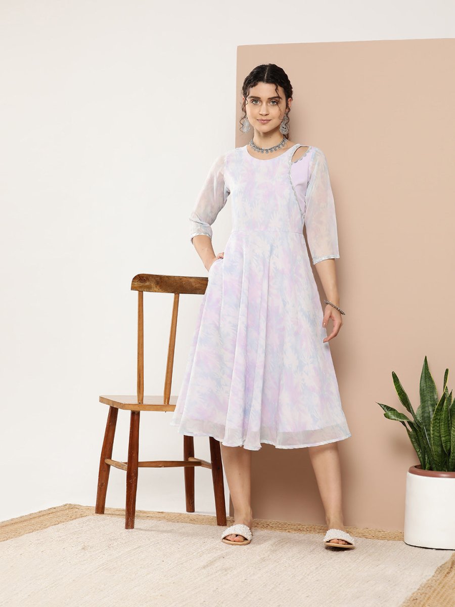 Ahalyaa Women Floral Printed Empire Midi Ethnic Dress