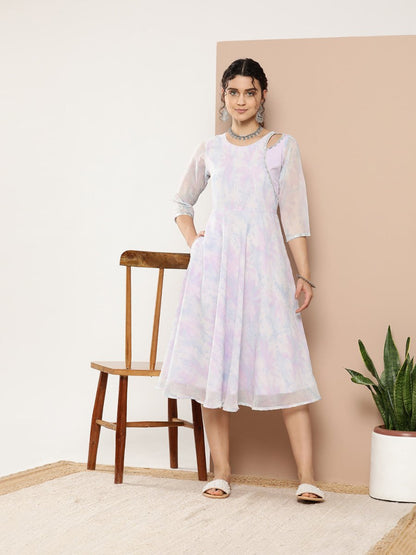 Ahalyaa Women Floral Printed Empire Midi Ethnic Dress