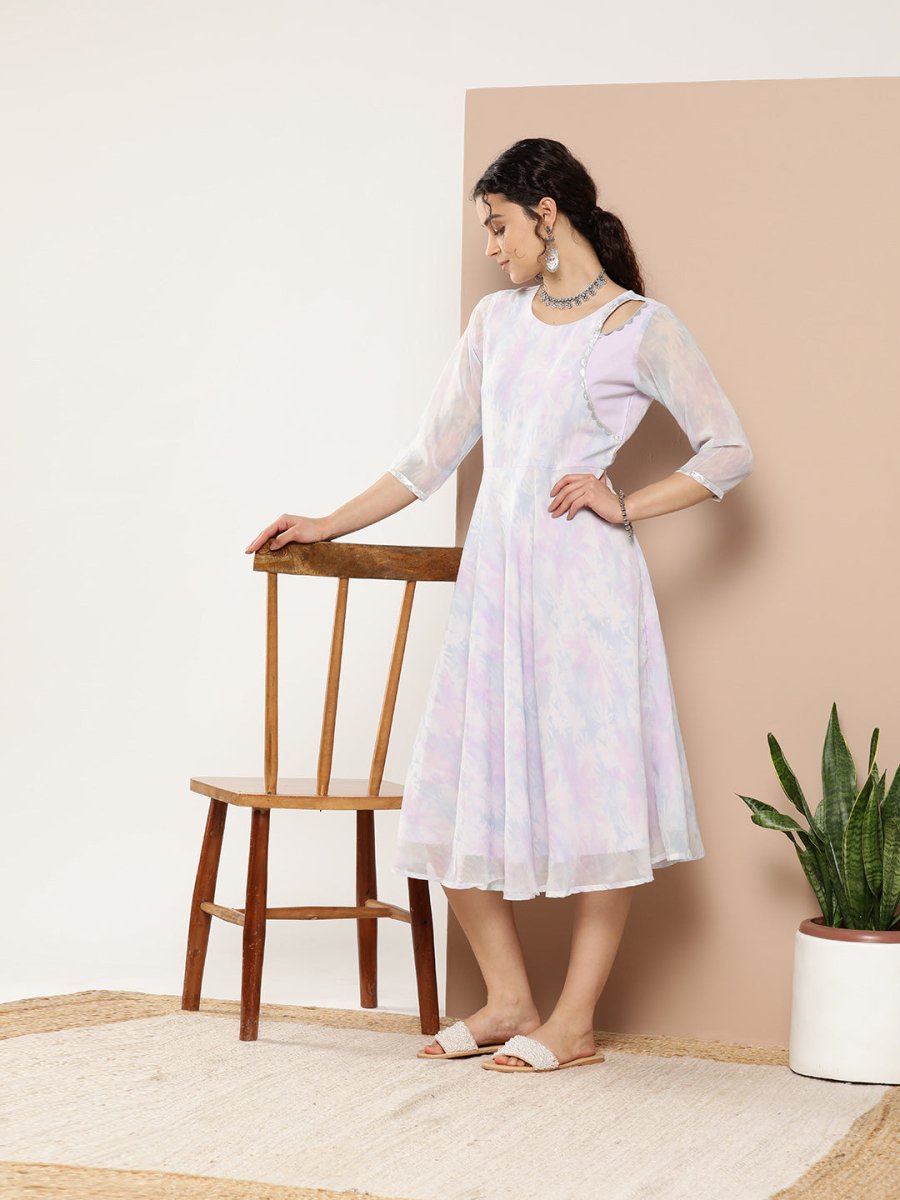 Ahalyaa Women Floral Printed Empire Midi Ethnic Dress