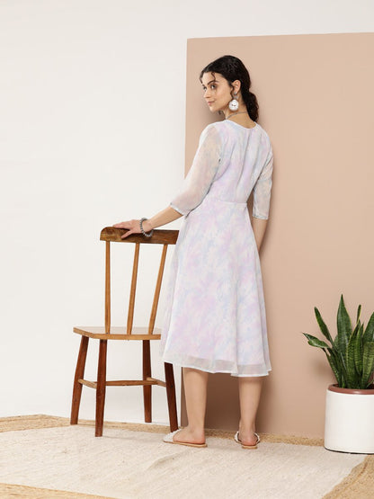 Ahalyaa Women Floral Printed Empire Midi Ethnic Dress