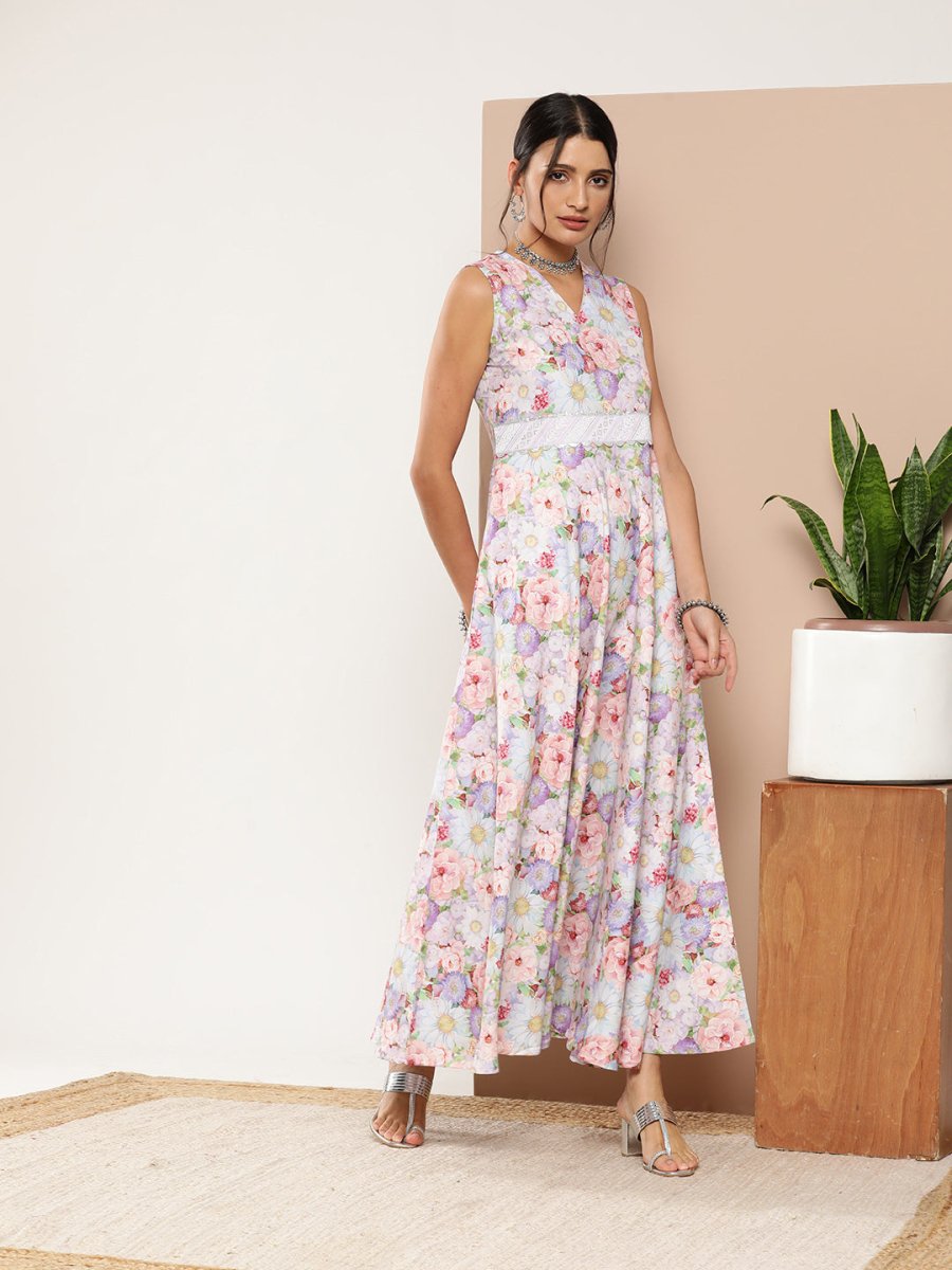 Ahalyaa Women Floral Printed Maxi Ethnic Dress