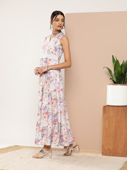 Ahalyaa Women Floral Printed Maxi Ethnic Dress
