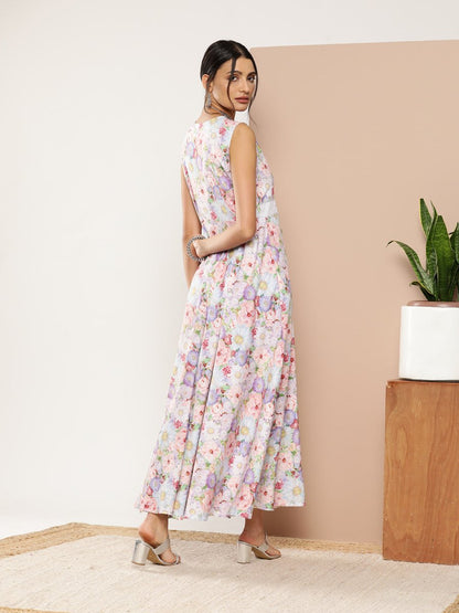 Ahalyaa Women Floral Printed Maxi Ethnic Dress