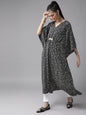 Ahalyaa Women Black & White Printed Flared Sleeves Kaftan Kurta