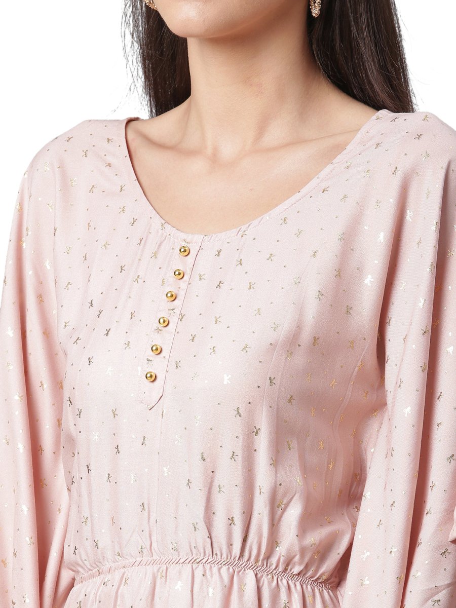 Ahalyaa Women Peach-Colored Printed Flared Sleeves Beautiful Kaftan Kurta