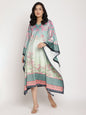 Ahalyaa Women's Sea Green Digital Print Velvet Kaftan